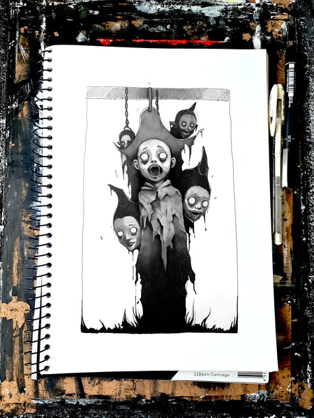 Vampire kids. Concept VI - Sketch artwork. Dark Series II. Art print and poster. Artwork Gothic home decor gift.