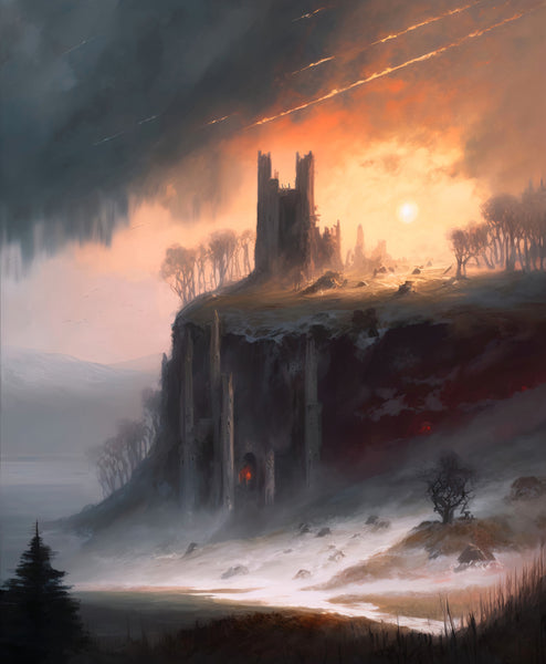 Oil Painting. Castle sunset VII. Painting. Art print. original artwork. Gothic Home décor. Digital art.
