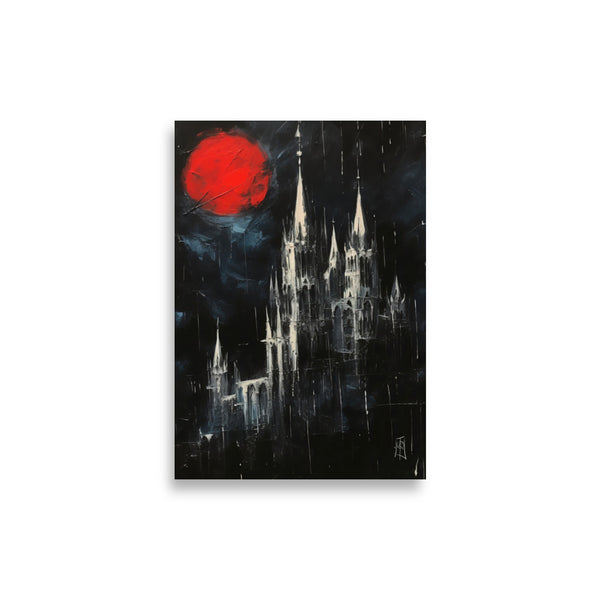 Blood moon Dracula's dark castle - Oil painting. White death Series I.