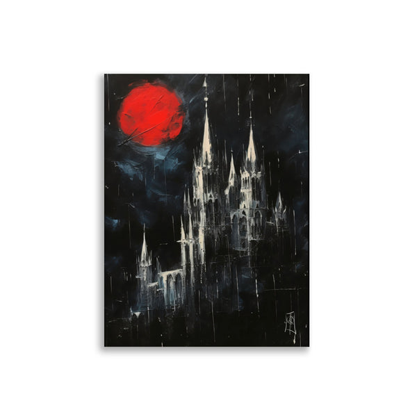 Blood moon Dracula's dark castle - Oil painting. White death Series I.