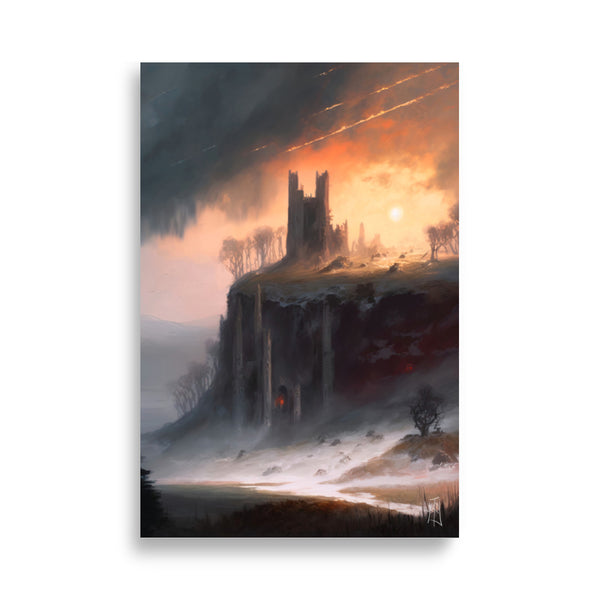 Oil Painting. Castle sunset VII. Painting. Art print. original artwork. Gothic Home décor. Digital art.