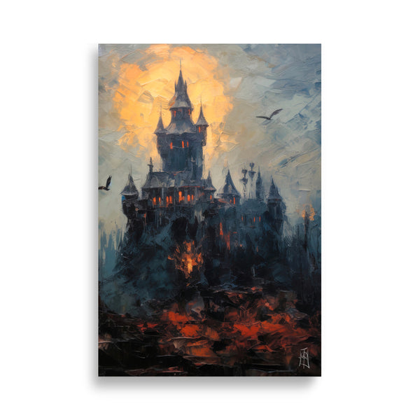 Dracula's deathly castle - Oil painting. Dark Series. Art print and poster. Artwork Gothic home decor gift.