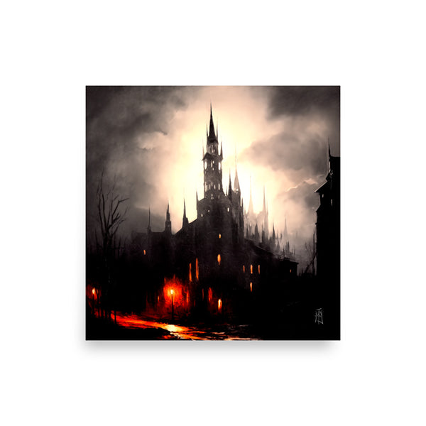 Oil Painting. The dark castle. Painting. Art print. original artwork. Gothic Home décor. Digital art.