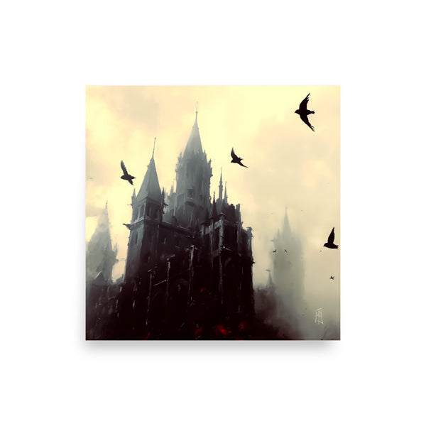 Ravens Castle - Oil Painting. Art print. original artwork. Gothic Home décor.