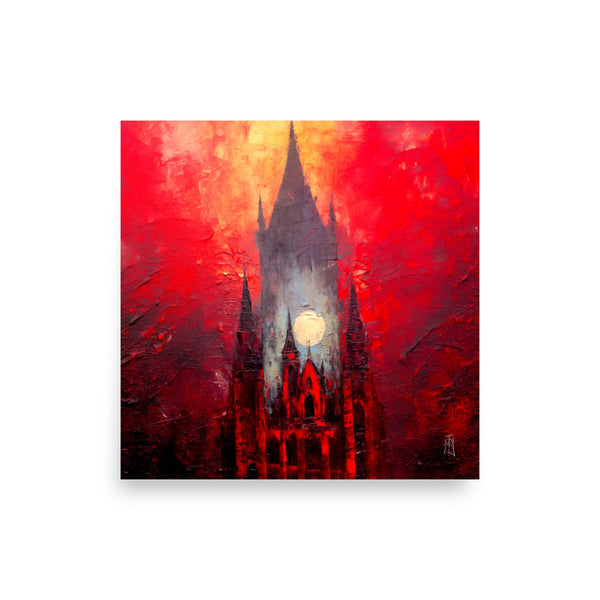 The burning chapel - Oil Painting. Art print. original artwork. Gothic Home décor.