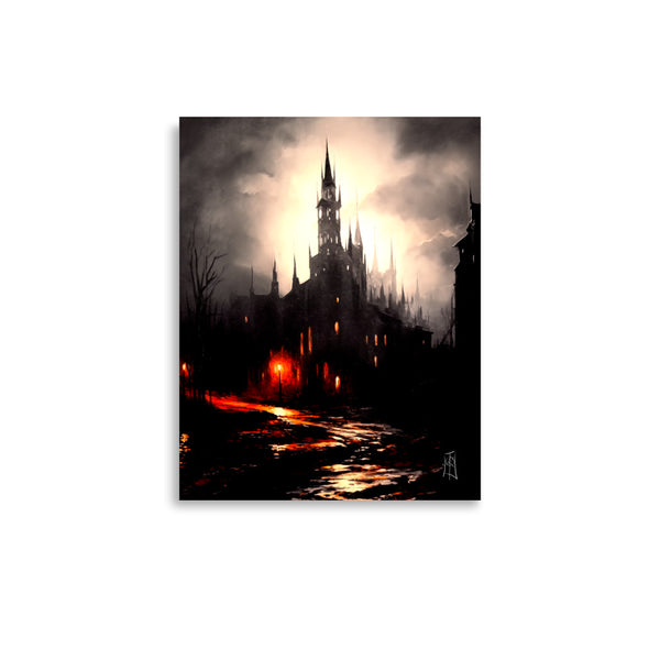 Oil Painting. The dark castle. Painting. Art print. original artwork. Gothic Home décor. Digital art.
