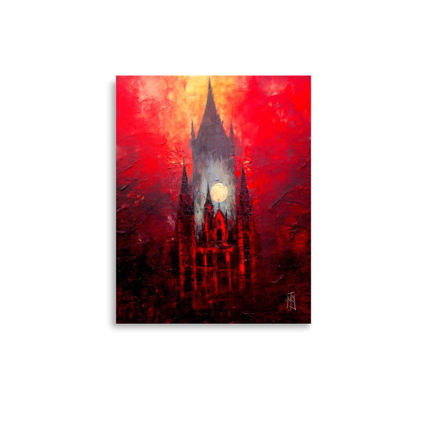 The burning chapel - Oil Painting. Art print. original artwork. Gothic Home décor.