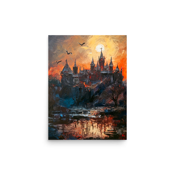 Dracula's deathly castle - Oil painting. Dark madness I. Art print and poster.