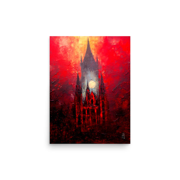 The burning chapel - Oil Painting. Art print. original artwork. Gothic Home décor.