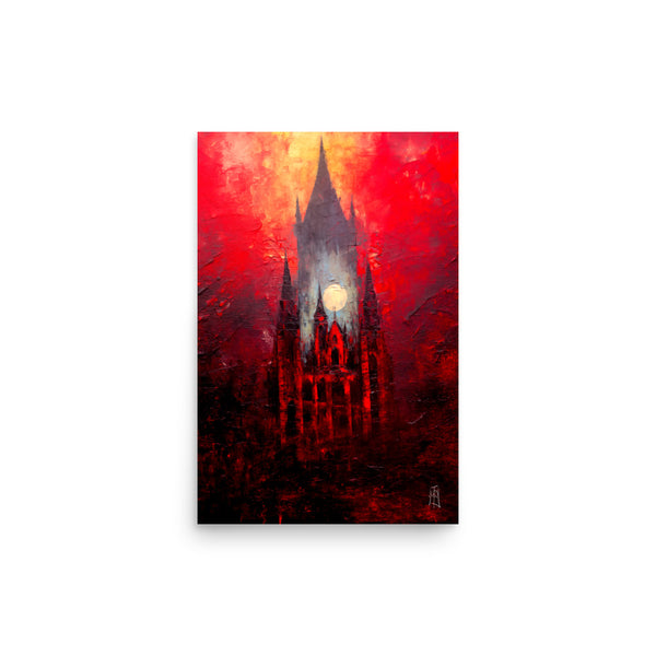 The burning chapel - Oil Painting. Art print. original artwork. Gothic Home décor.