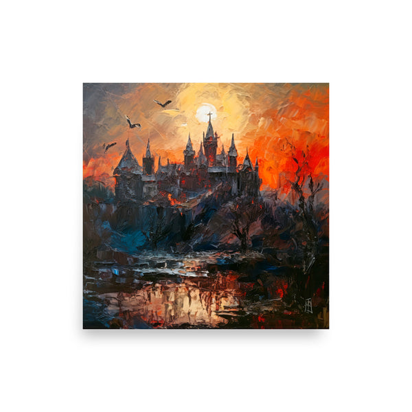 Dracula's deathly castle - Oil painting. Dark madness I. Art print and poster.