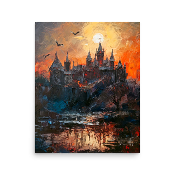 Dracula's deathly castle - Oil painting. Dark madness I. Art print and poster.