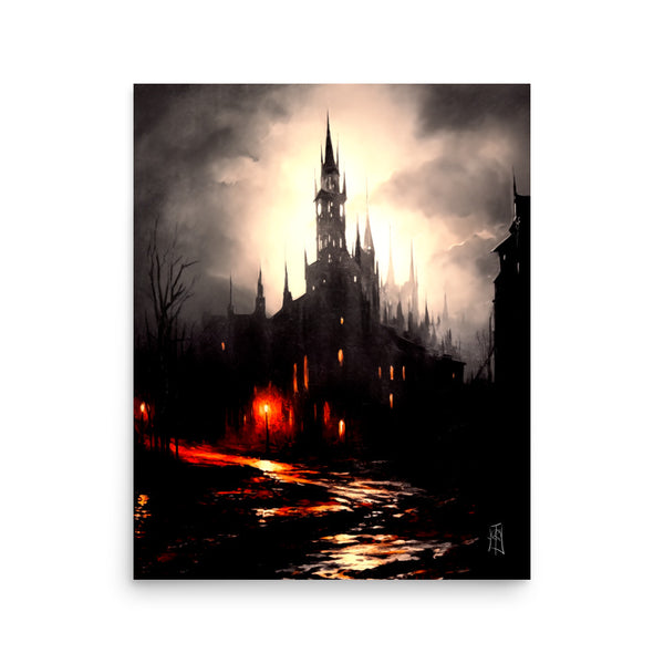 Oil Painting. The dark castle. Painting. Art print. original artwork. Gothic Home décor. Digital art.