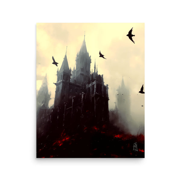 Ravens Castle - Oil Painting. Art print. original artwork. Gothic Home décor.
