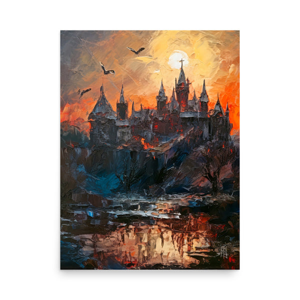 Dracula's deathly castle - Oil painting. Dark madness I. Art print and poster.