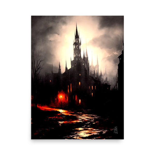 Oil Painting. The dark castle. Painting. Art print. original artwork. Gothic Home décor. Digital art.