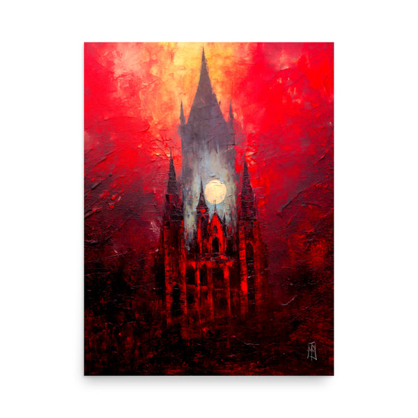 The burning chapel - Oil Painting. Art print. original artwork. Gothic Home décor.