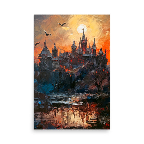Dracula's deathly castle - Oil painting. Dark madness I. Art print and poster.