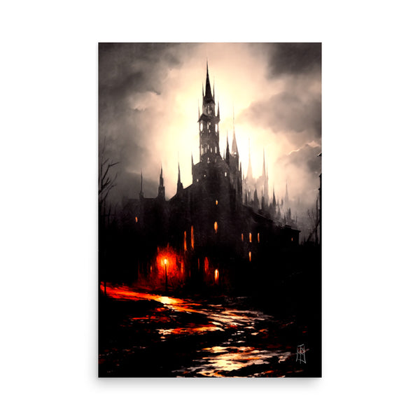 Oil Painting. The dark castle. Painting. Art print. original artwork. Gothic Home décor. Digital art.