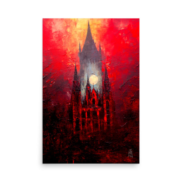 The burning chapel - Oil Painting. Art print. original artwork. Gothic Home décor.