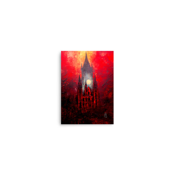 The burning chapel - Oil Painting. Art print. original artwork. Gothic Home décor.