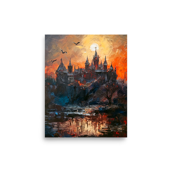 Dracula's deathly castle - Oil painting. Dark madness I. Art print and poster.