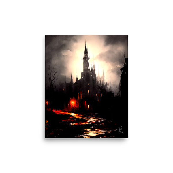 Oil Painting. The dark castle. Painting. Art print. original artwork. Gothic Home décor. Digital art.