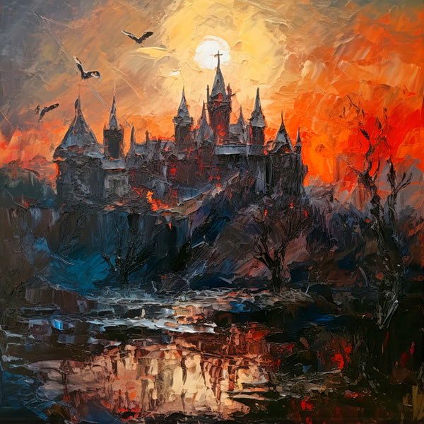 Dracula's deathly castle - Oil painting. Dark madness I. Art print and poster.