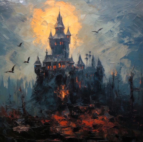 Dracula's deathly castle - Oil painting. Dark Series. Art print and poster. Artwork Gothic home decor gift.