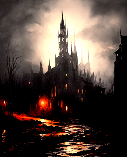 Oil Painting. The dark castle. Painting. Art print. original artwork. Gothic Home décor. Digital art.