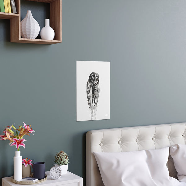 Silent Owl - Fine Art Posters. Wall art. Painting. Artwork - Black version