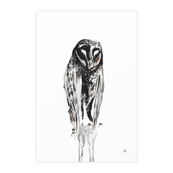 Silent Owl - Fine Art Posters. Wall art. Painting. Artwork - Black version