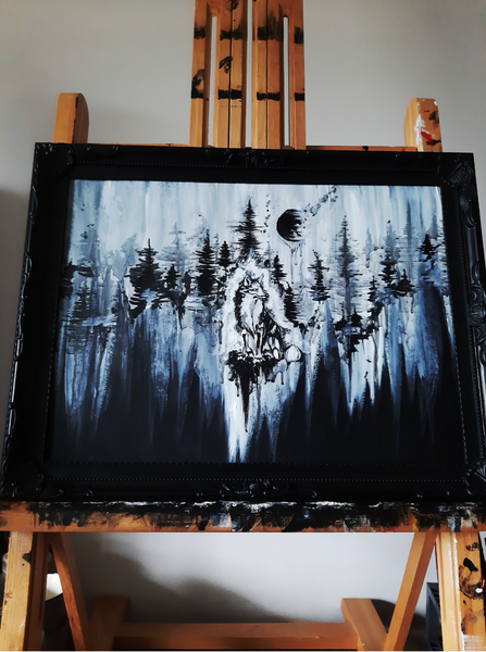 Fox in the moonlights darkness - Premium Matte horizontal posters. Wall art, gothic home décor, Fox and forest art.
