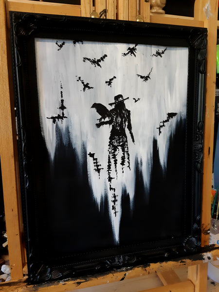 The raven witch Diana. Gothic, witch and raven Home decor- Wall art.