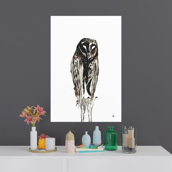 Silent Owl - Fine Art Posters. Wall art. Painting. Artwork - Black version