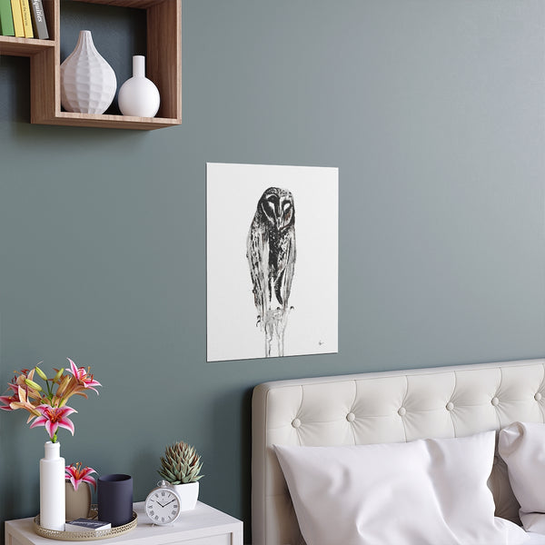 Silent Owl - Fine Art Posters. Wall art. Painting. Artwork - Black version