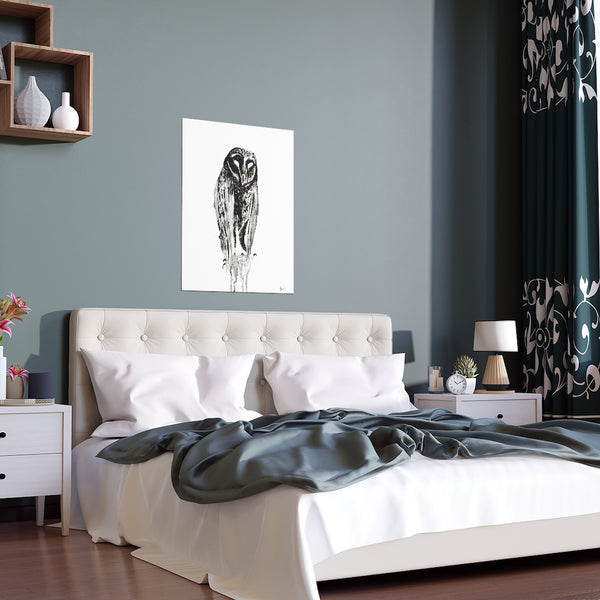 Silent Owl - Fine Art Posters. Wall art. Painting. Artwork - Black version
