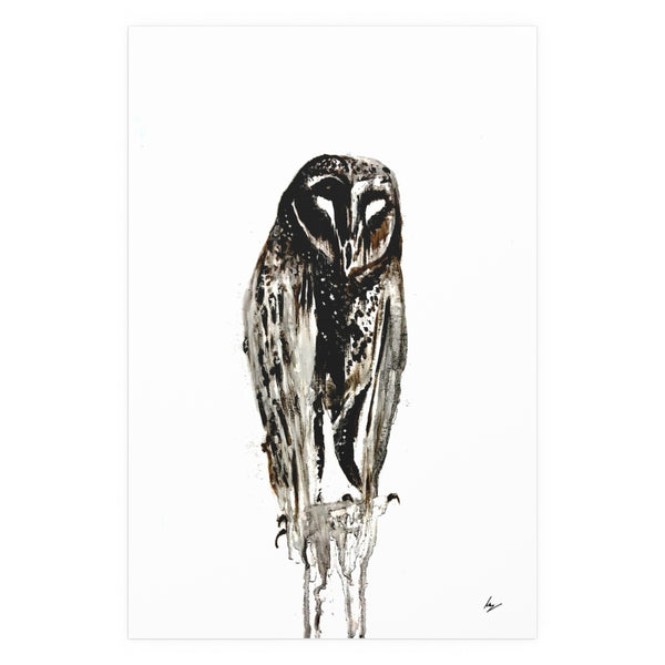 Silent Owl - Fine Art Posters. Wall art. Painting. Artwork - Black version