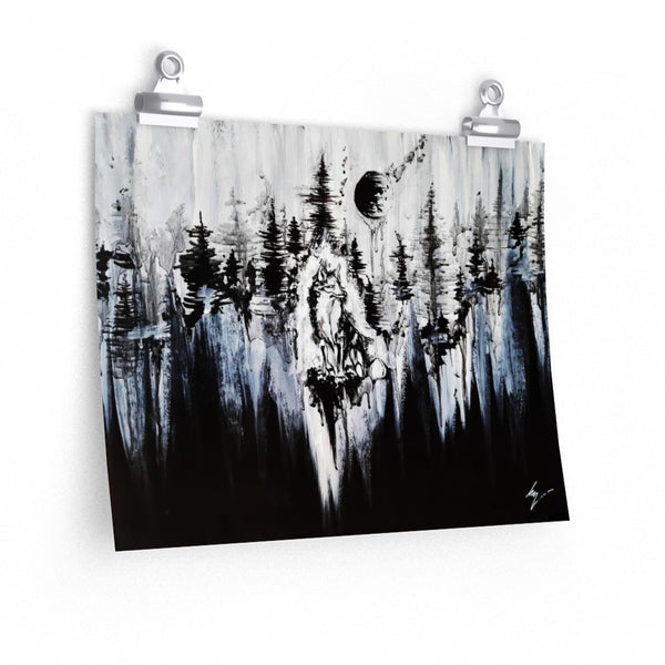 Fox in the moonlights darkness - Premium Matte horizontal posters. Wall art, gothic home décor, Fox and forest art.