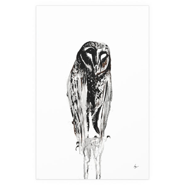 Silent Owl - Fine Art Posters. Wall art. Painting. Artwork - Black version