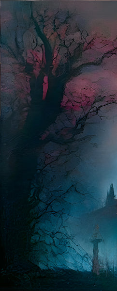 Graveyard castle. Oil painting. Art print. original artwork.