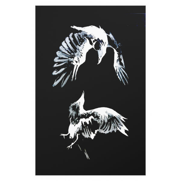 Ravens Play - Fine Art Posters. Wall art. Painting. Artwork. Black version.
