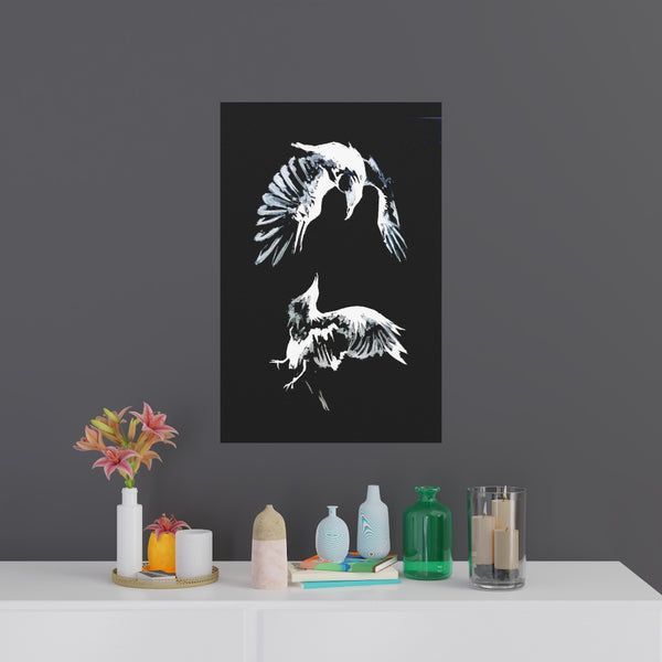 Ravens Play - Fine Art Posters. Wall art. Painting. Artwork. Black version.