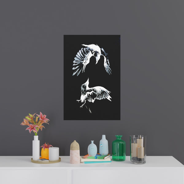 Ravens Play - Fine Art Posters. Wall art. Painting. Artwork. Black version.