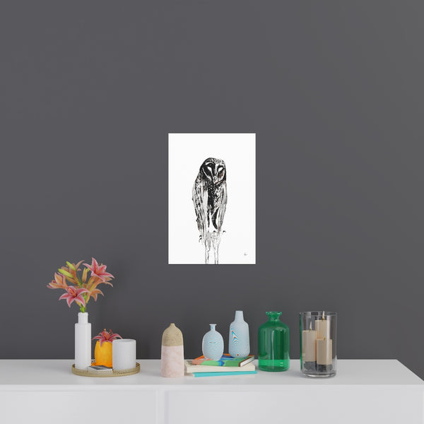 Silent Owl - Fine Art Posters. Wall art. Painting. Artwork - Black version