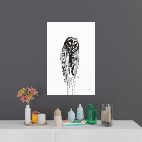 Silent Owl - Fine Art Posters. Wall art. Painting. Artwork - Black version