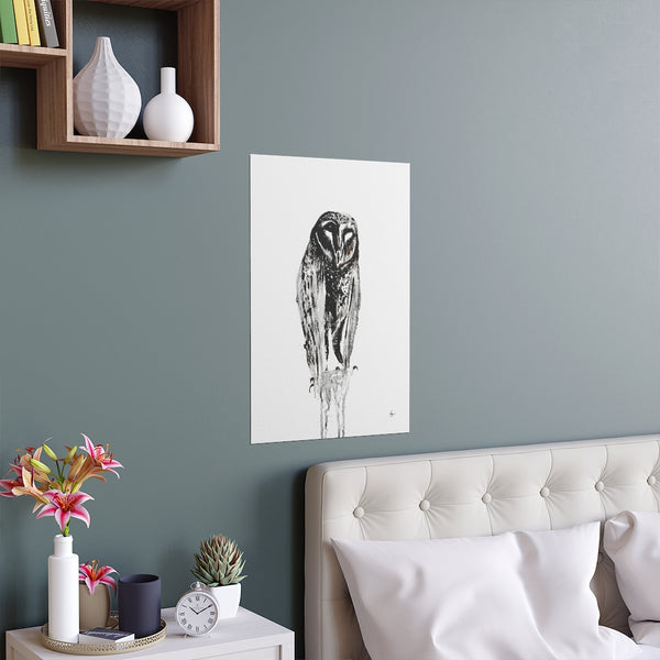Silent Owl - Fine Art Posters. Wall art. Painting. Artwork - Black version