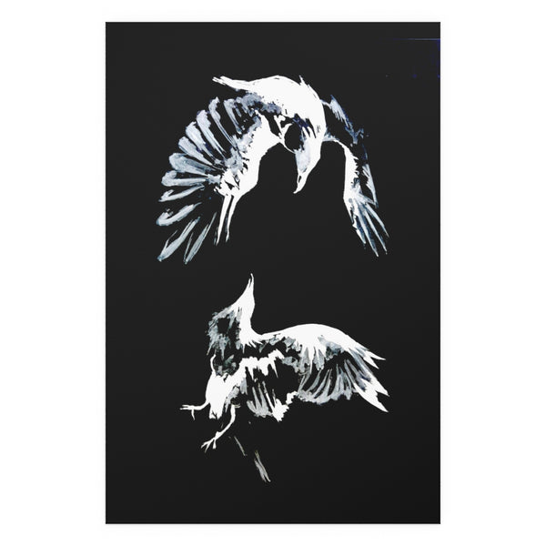 Ravens Play - Fine Art Posters. Wall art. Painting. Artwork. Black version.