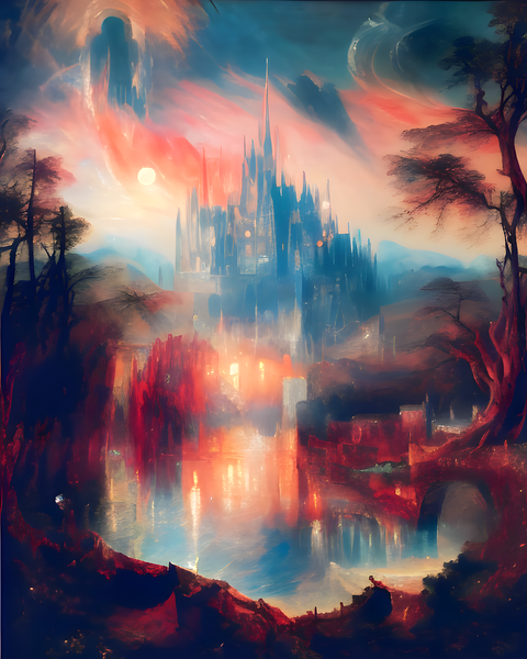 Castle sky. Landscape Art. Art print. Poster