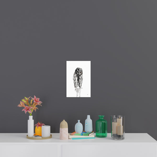 Silent Owl - Fine Art Posters. Wall art. Painting. Artwork - Black version
